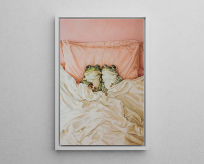 Framed Canvas - Cozy Frogs Romantic Bliss