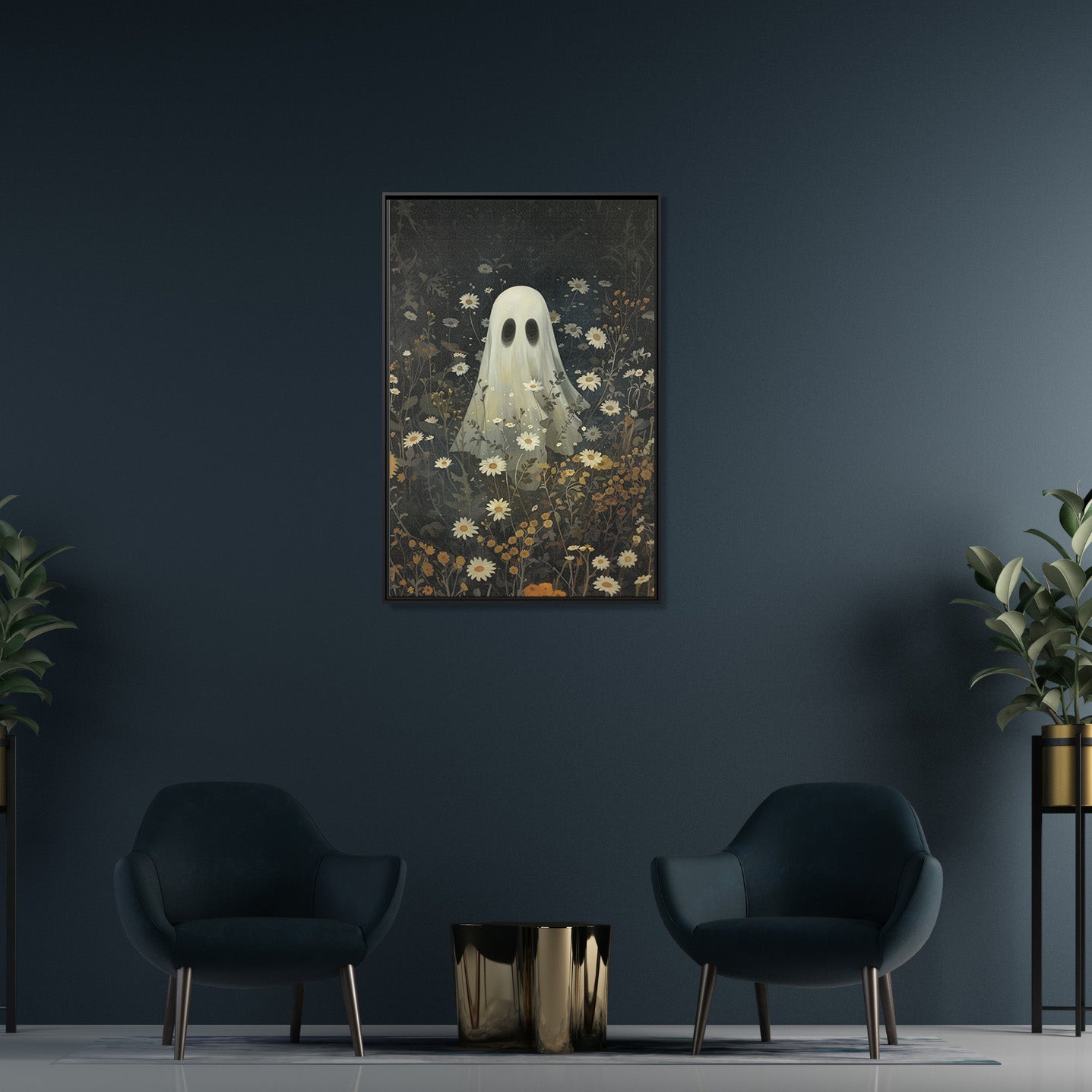 Framed Canvas - Daisy Meadow Ghost