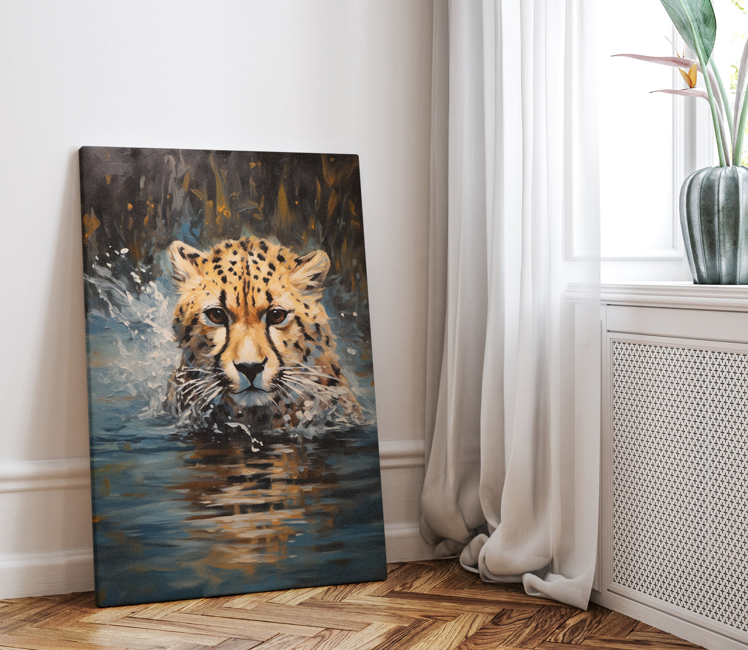 .75&quot; Matte Canvas - Aqua Sprinting Cheetah