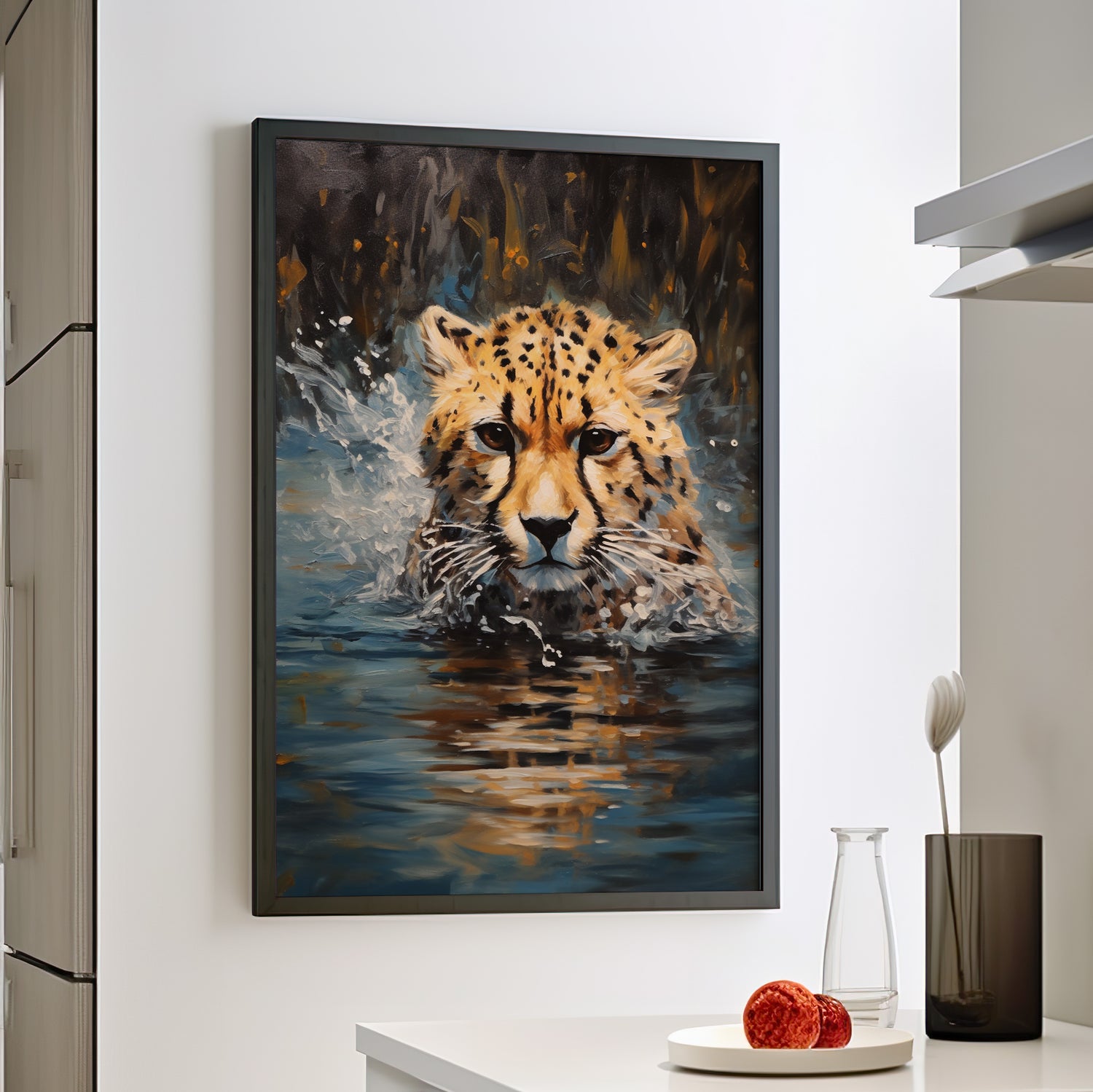 Framed Paper Print - Aqua Sprinting Cheetah