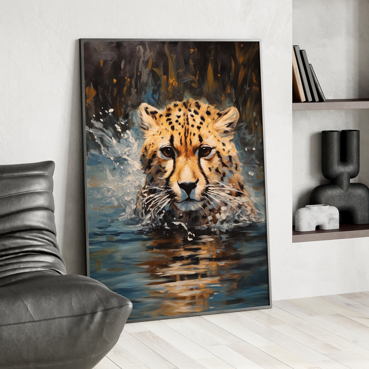 Framed Paper Print - Aqua Sprinting Cheetah