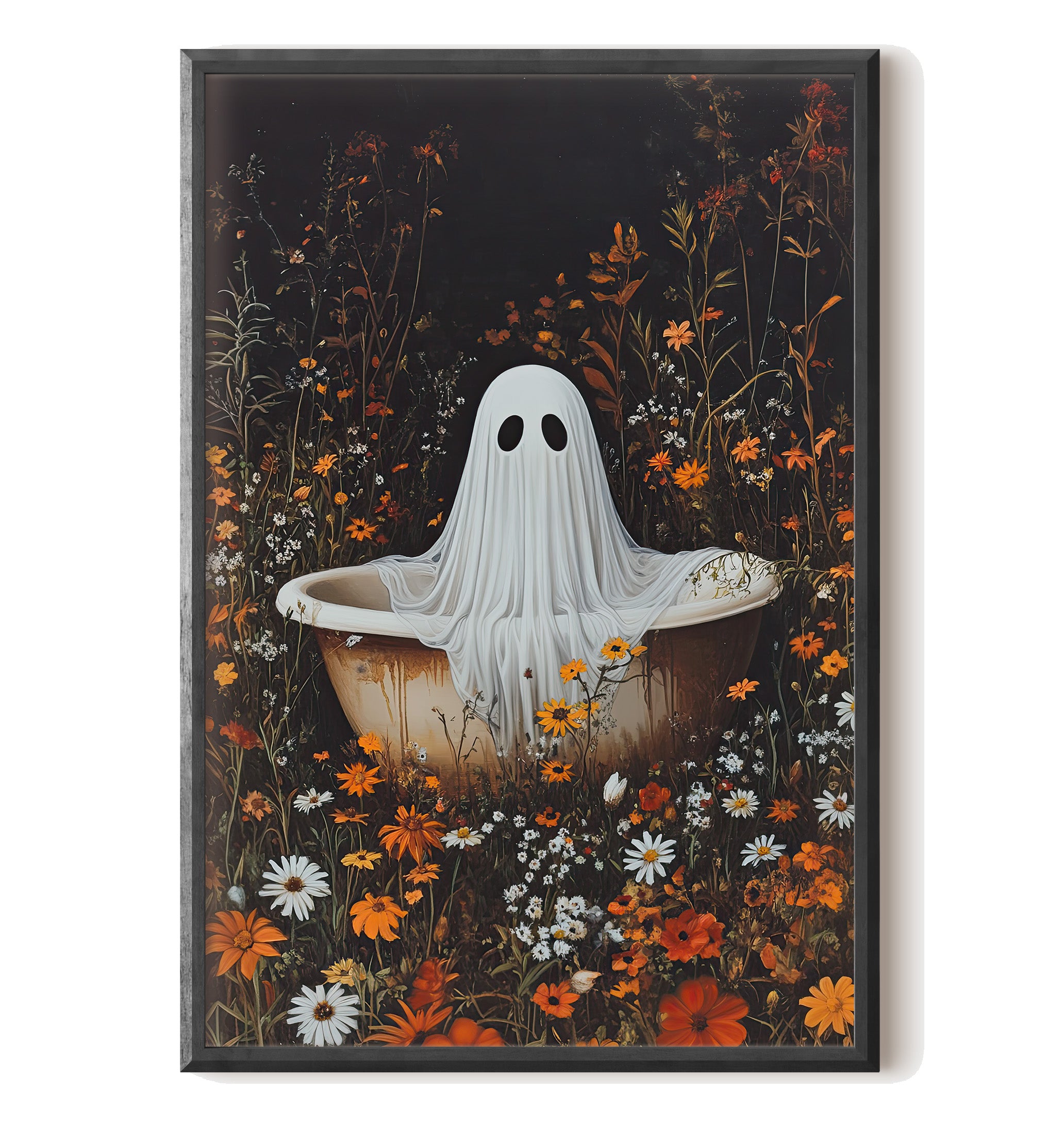 Wildflower Bathtub Ghost Poster | Spooky Cottagecore Bathroom Art