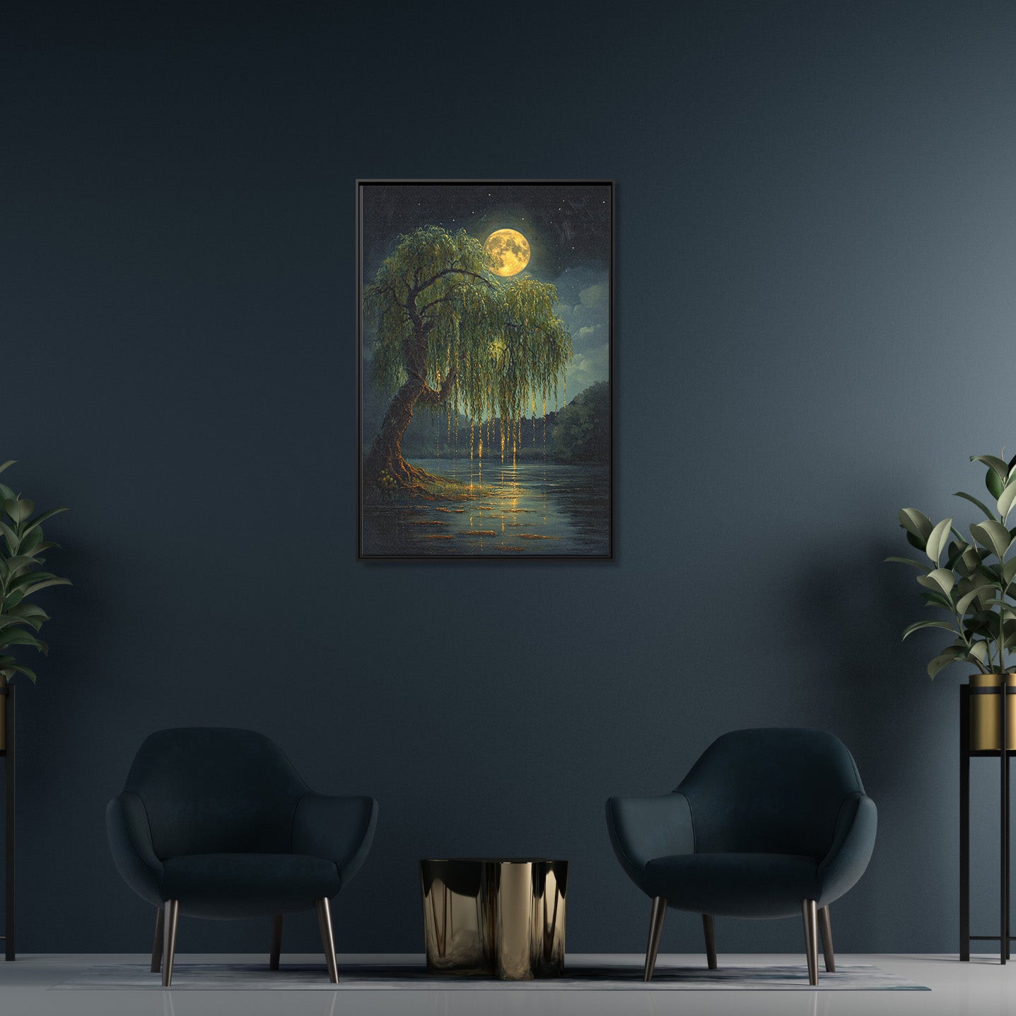 Framed Canvas - Moonlit Willow Glow