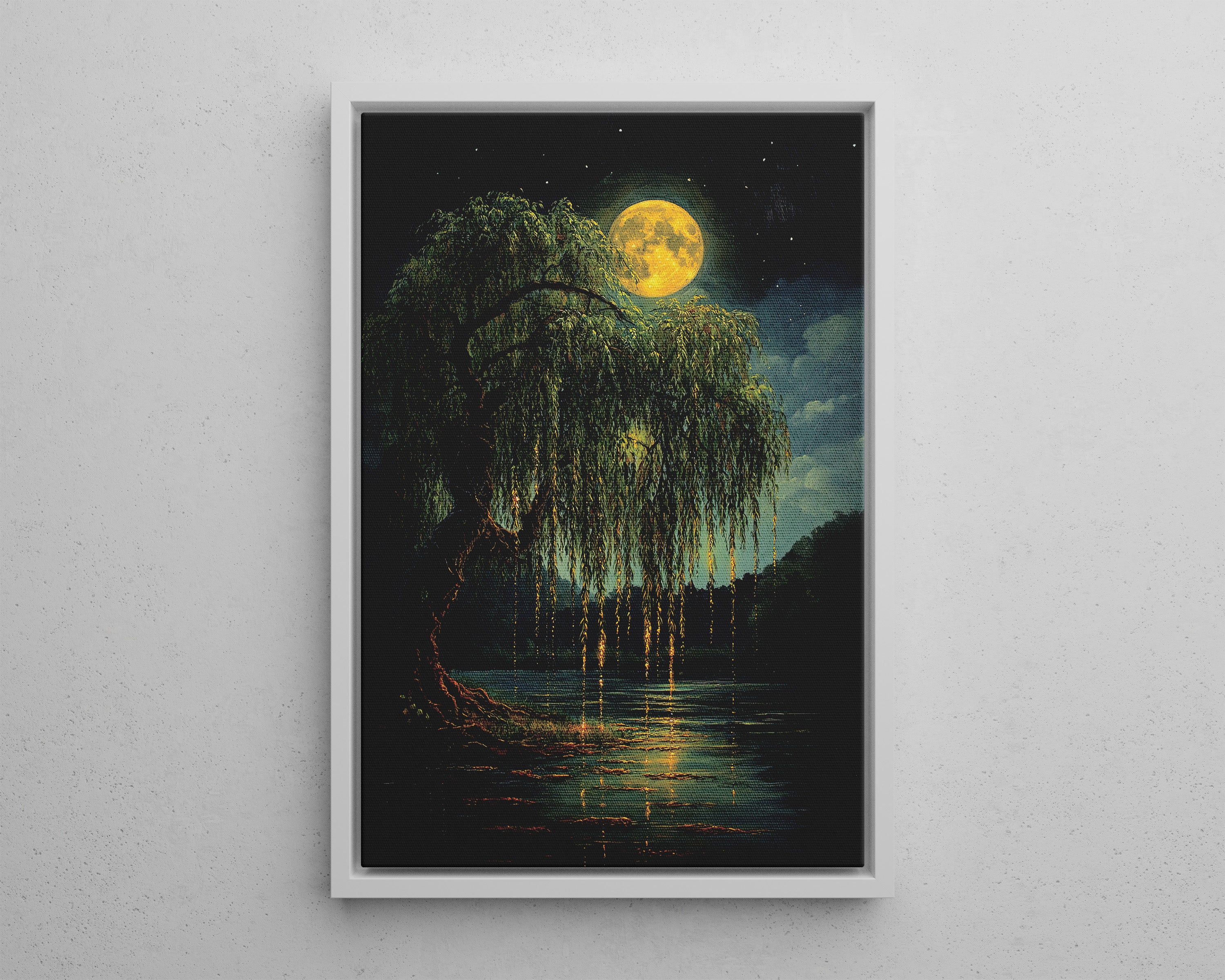 Framed Canvas - Moonlit Willow Glow