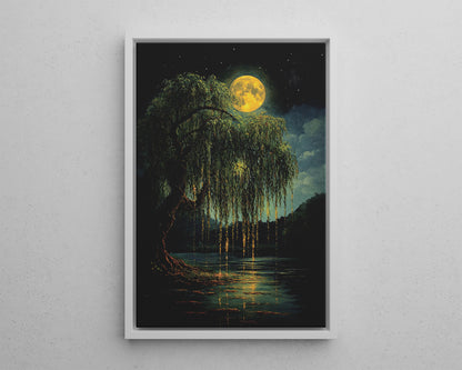 Framed Canvas - Moonlit Willow Glow