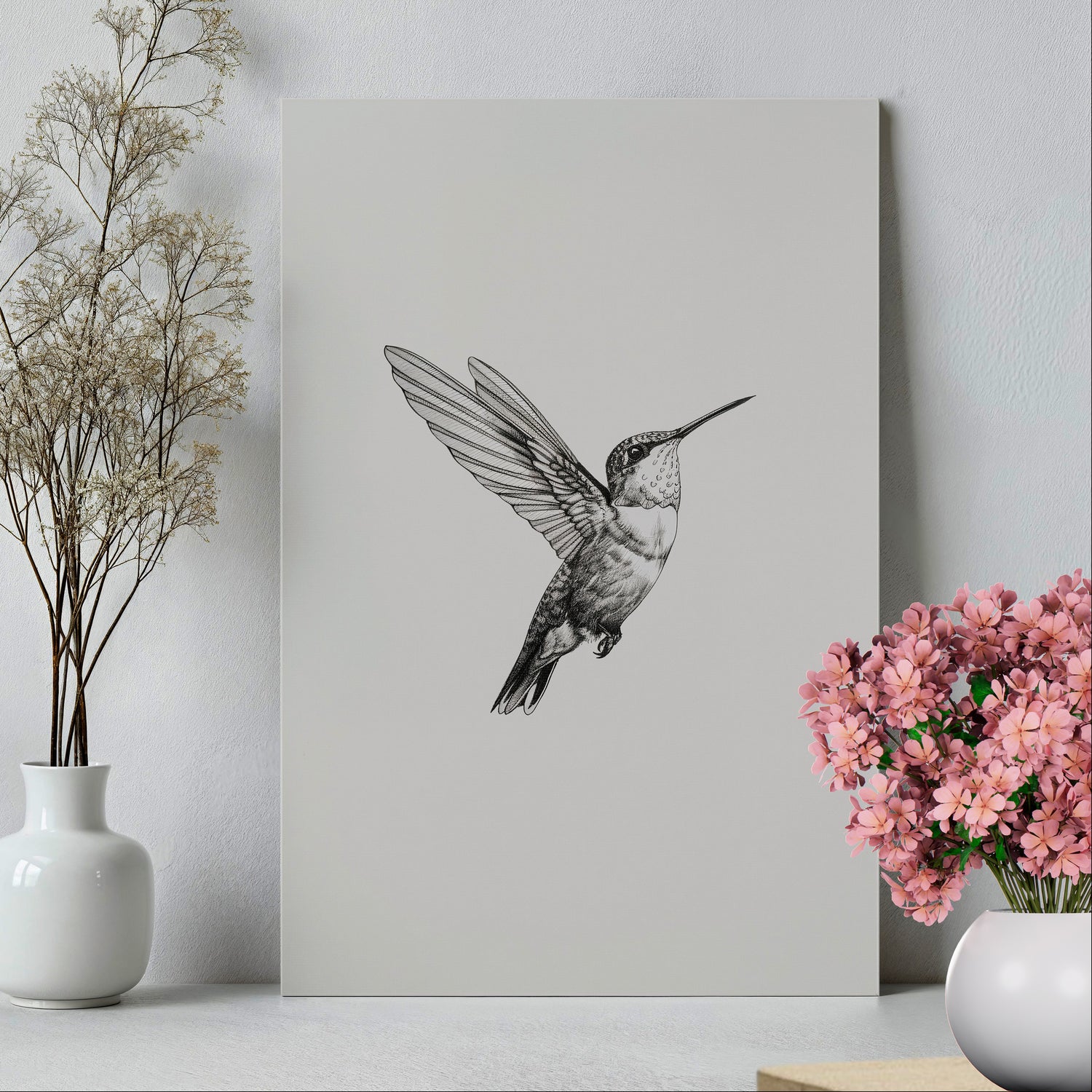 .75" Matte Canvas - Flying Hummingbird Line Study