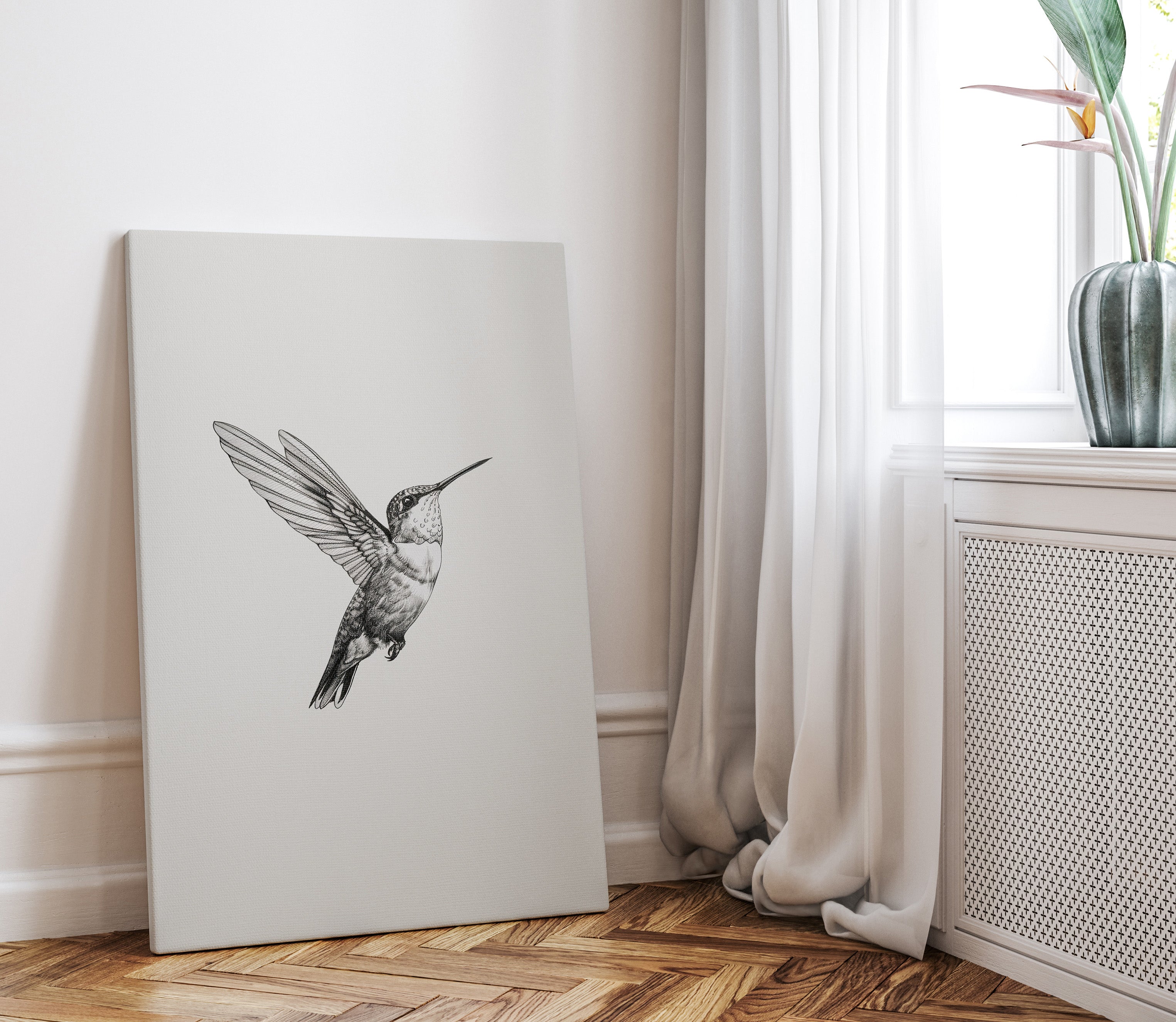 .75" Matte Canvas - Flying Hummingbird Line Study
