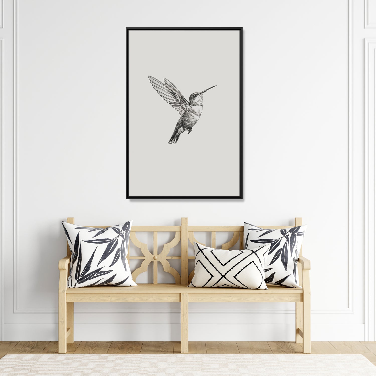 Framed Canvas - Flying Hummingbird Line Study