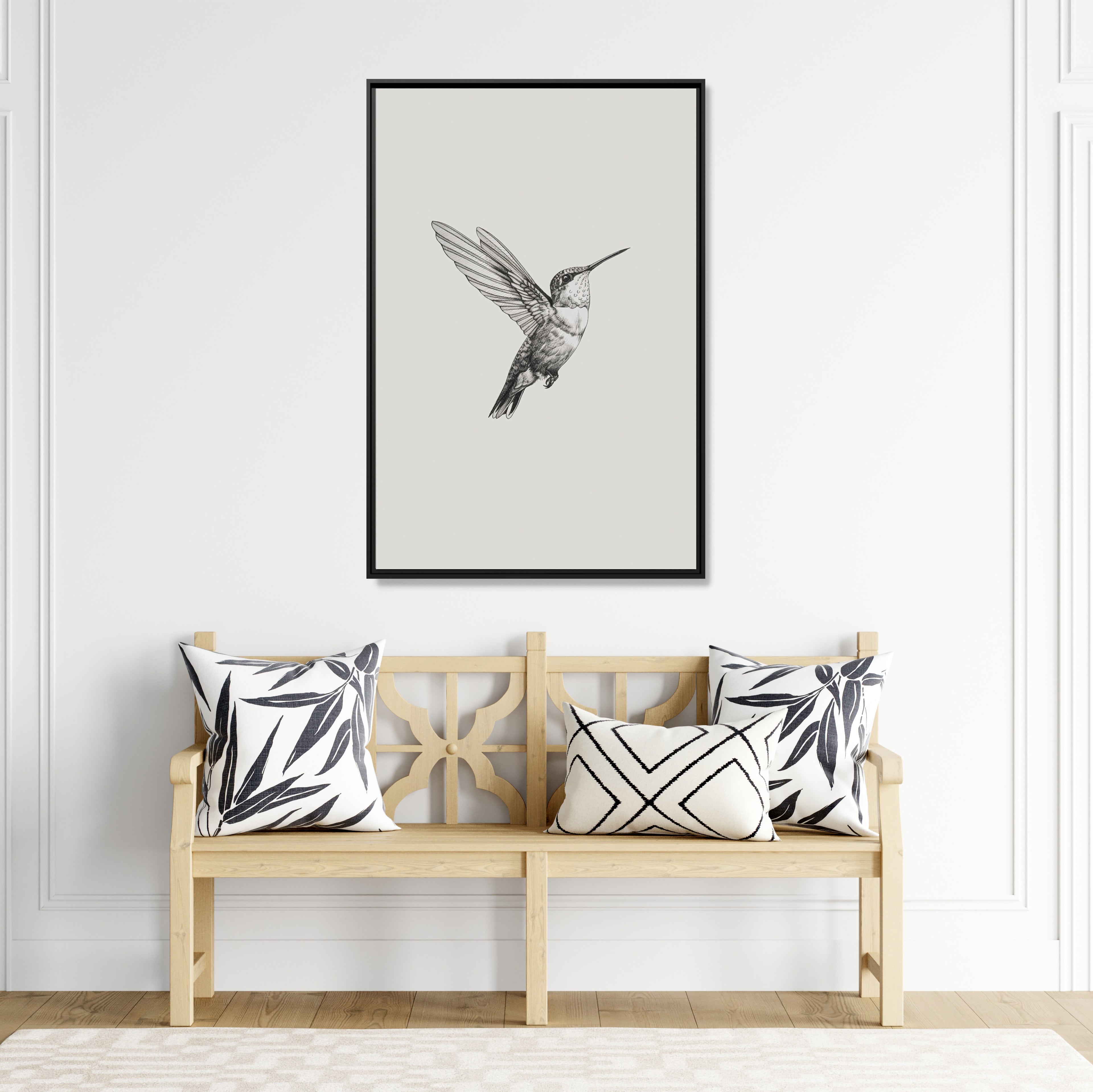 Framed Canvas - Flying Hummingbird Line Study