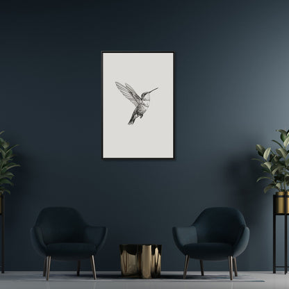 Framed Canvas - Flying Hummingbird Line Study