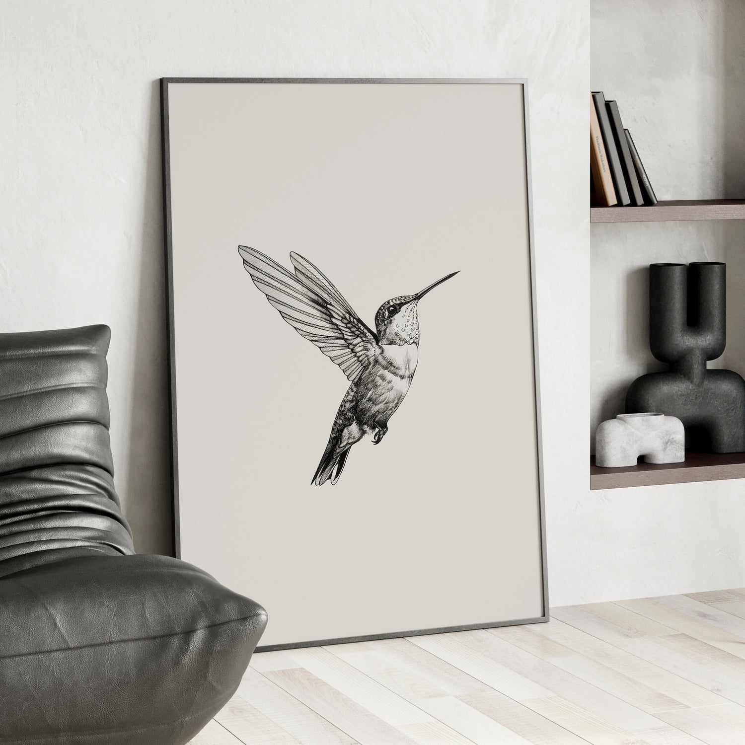Framed Paper Print - Flying Hummingbird Line Study