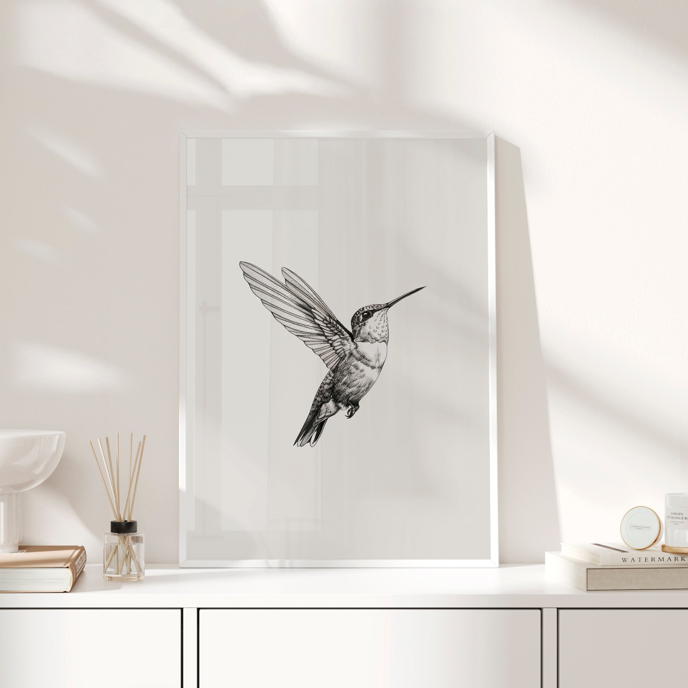 Framed Paper Print - Flying Hummingbird Line Study