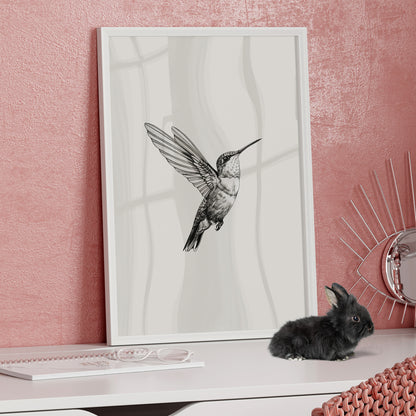 Framed Paper Print - Flying Hummingbird Line Study