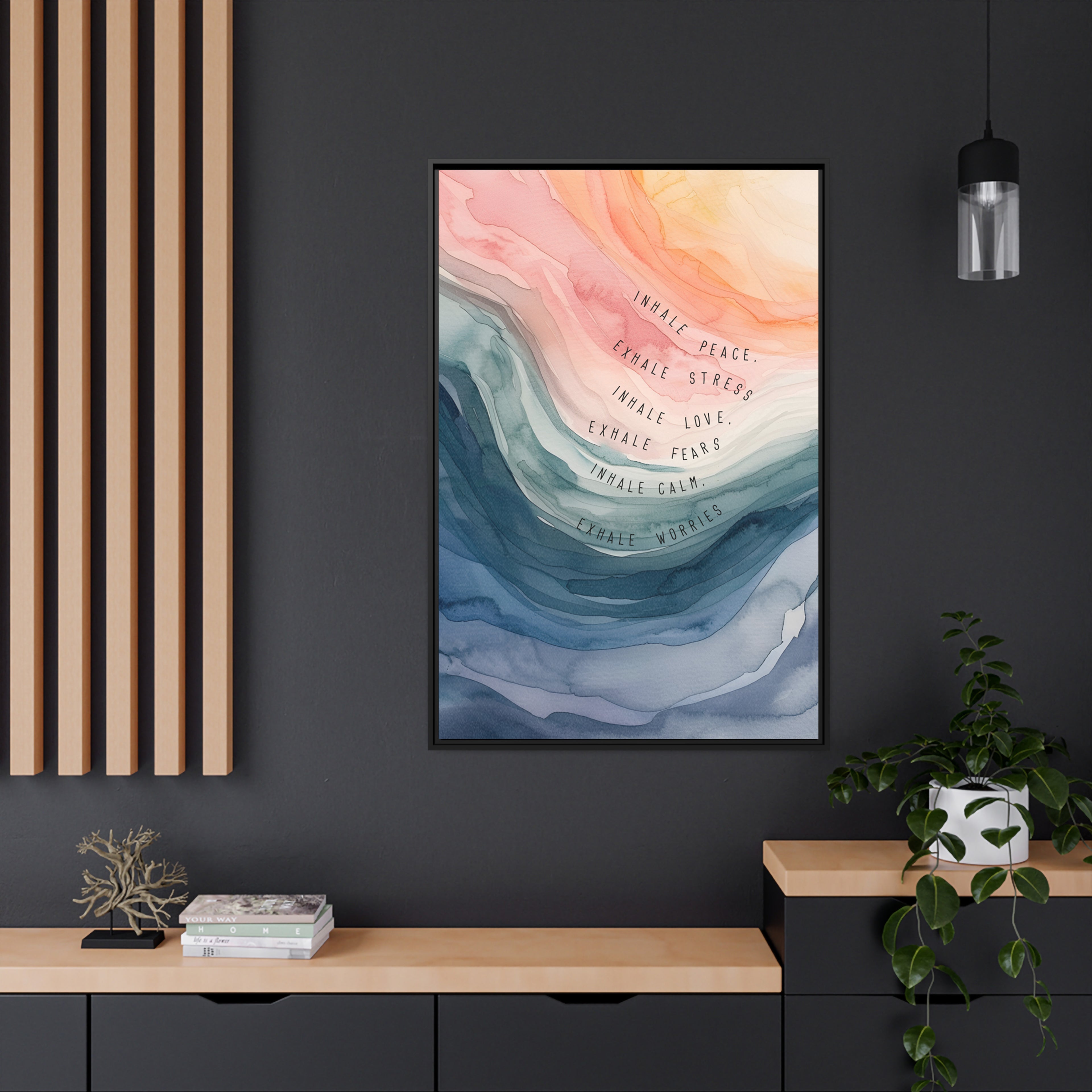Framed Canvas - Inhale Exhale Watercolor Calm
