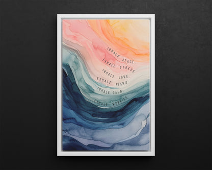 Framed Canvas - Inhale Exhale Watercolor Calm