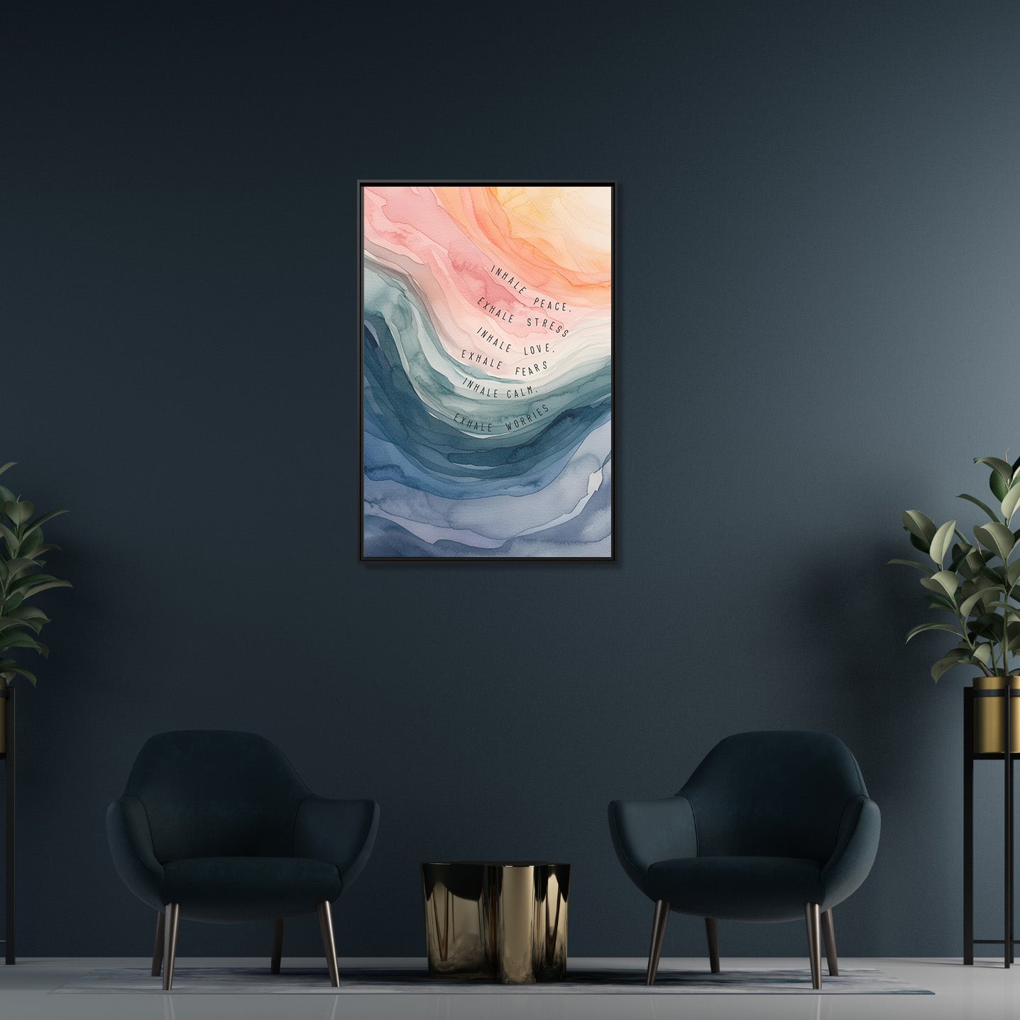 Framed Canvas - Inhale Exhale Watercolor Calm