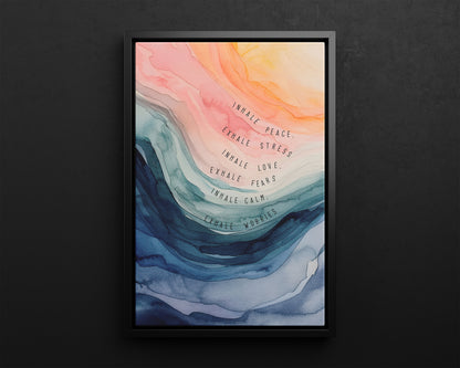 Framed Canvas - Inhale Exhale Watercolor Calm