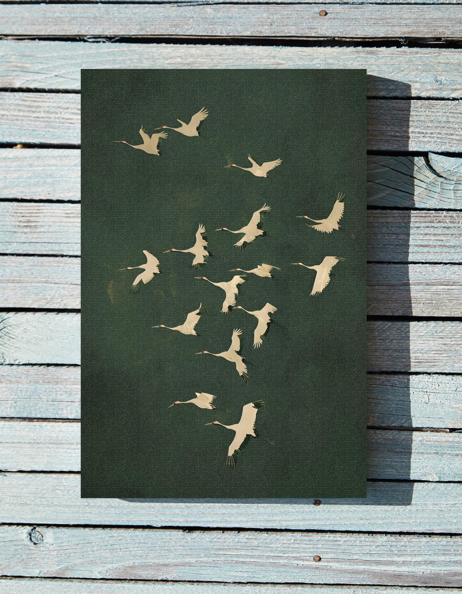 .75&quot; Matte Canvas - Emerald Sky Japanese Cranes