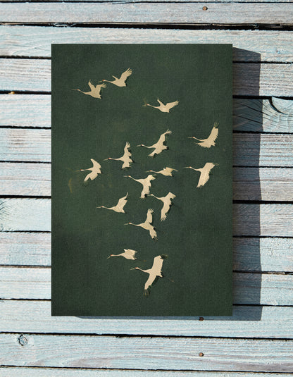 .75&quot; Matte Canvas - Emerald Sky Japanese Cranes