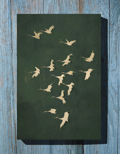 .75&quot; Matte Canvas - Emerald Sky Japanese Cranes
