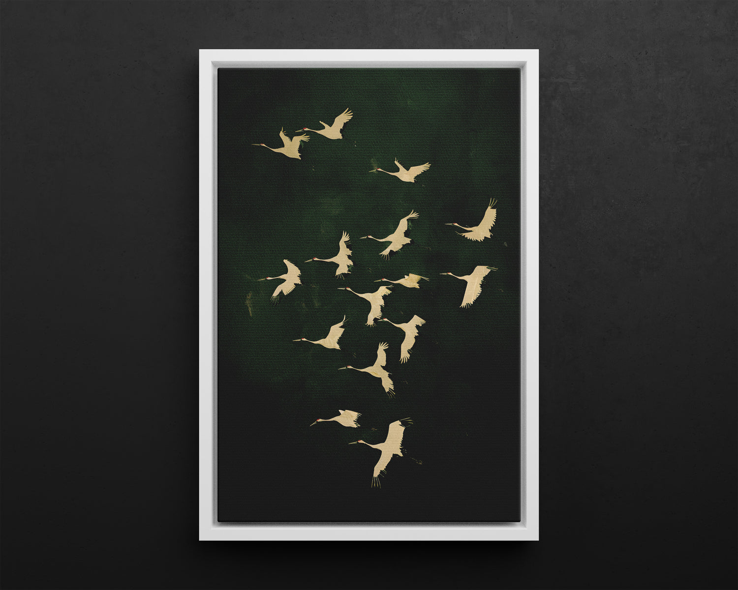 Framed Canvas - Emerald Sky Japanese Cranes