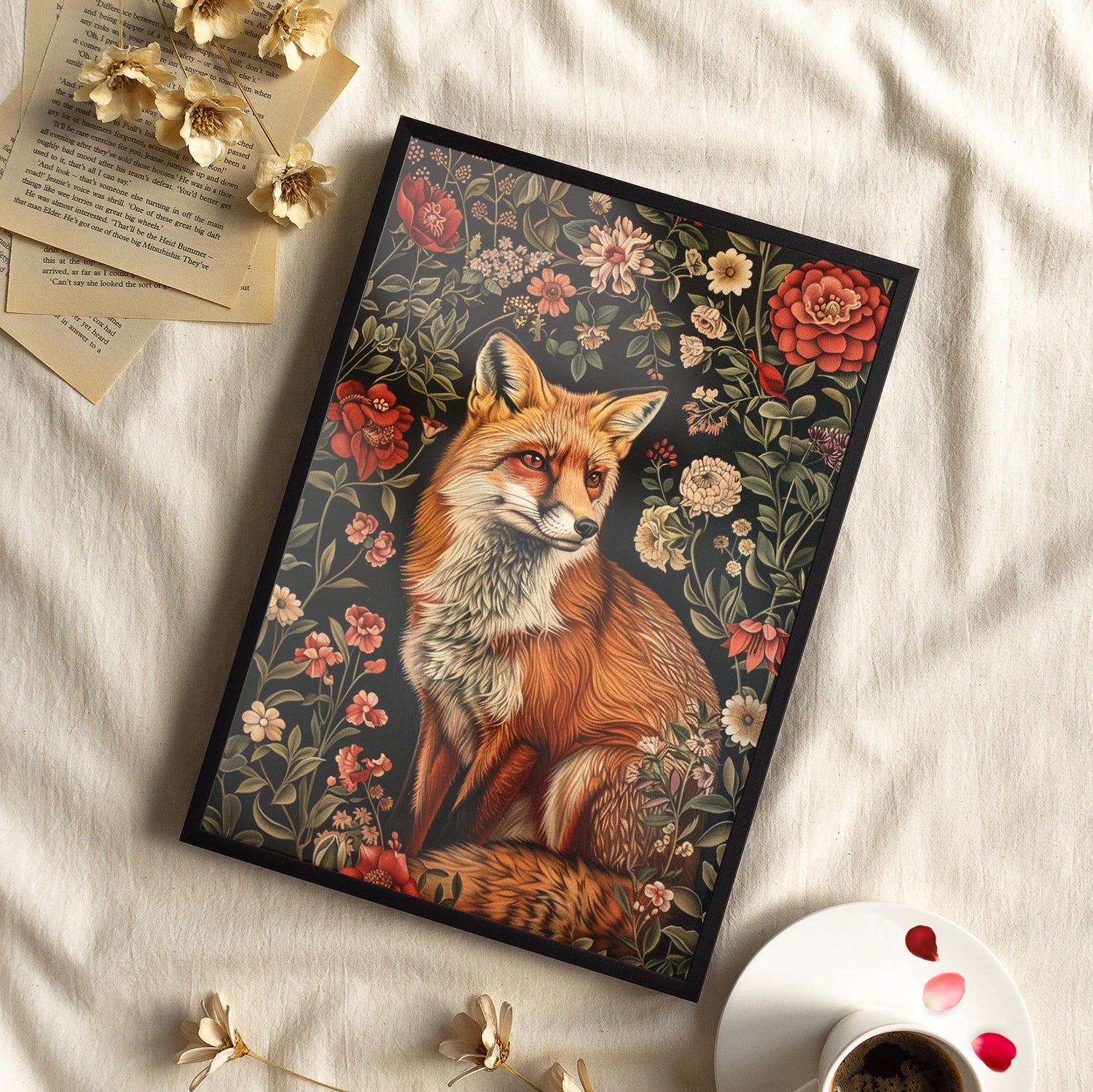 Framed Paper Print - Fox Amongst Floral Whimsy