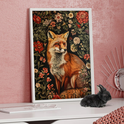 Framed Paper Print - Fox Amongst Floral Whimsy