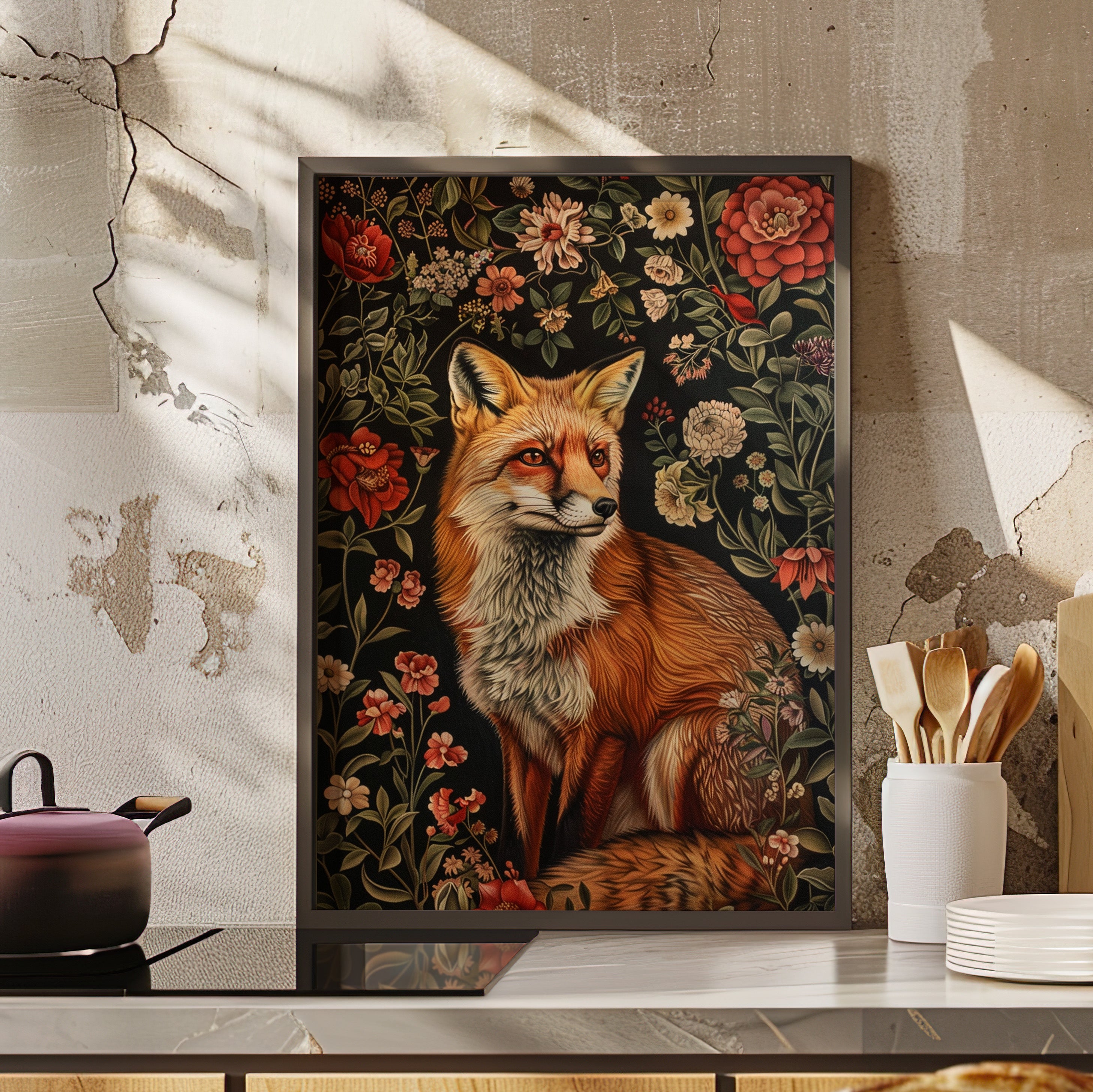 Framed Paper Print - Fox Amongst Floral Whimsy