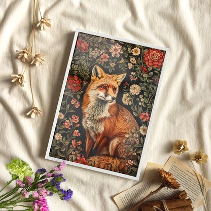 Framed Paper Print - Fox Amongst Floral Whimsy