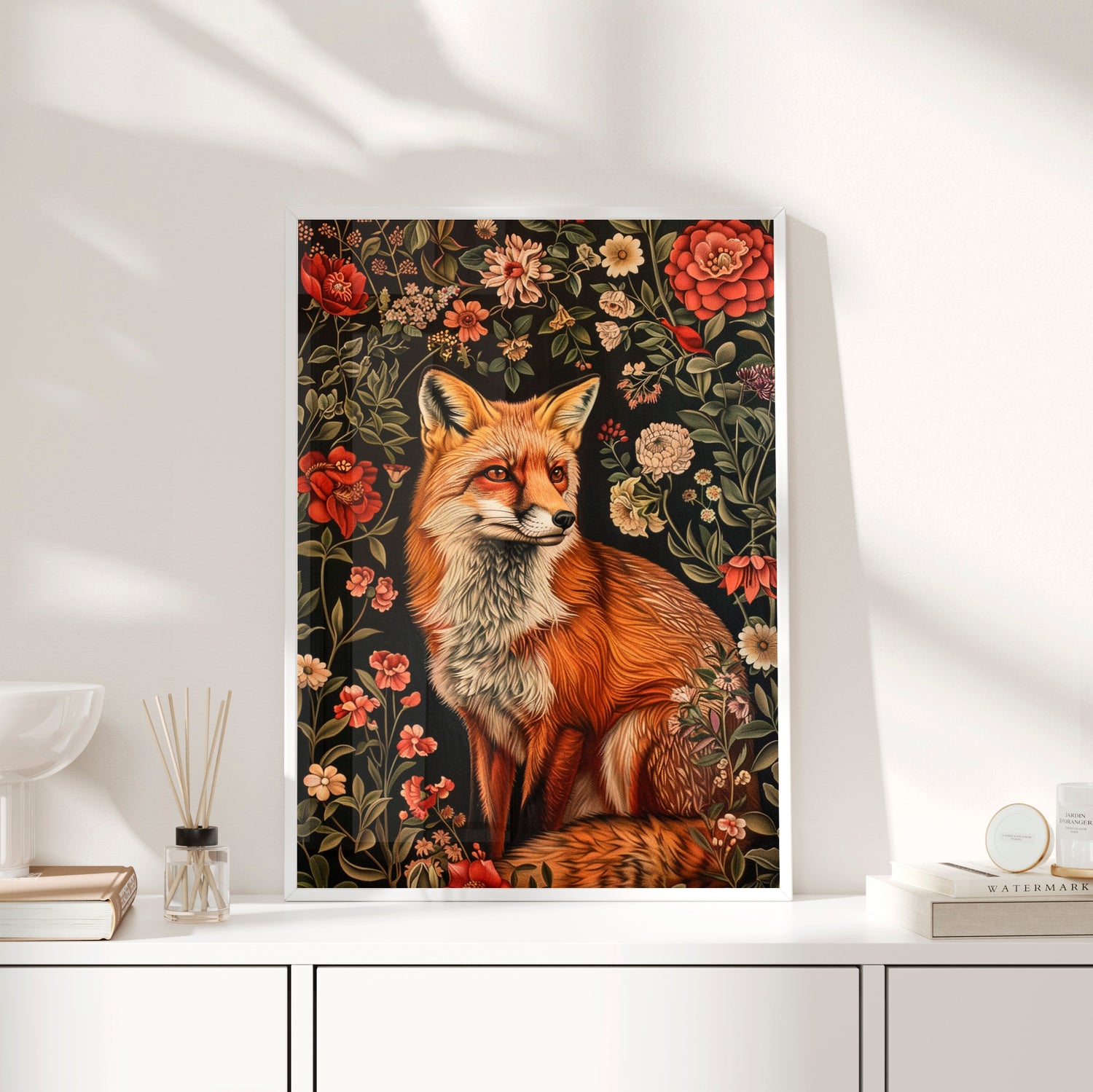 Framed Paper Print - Fox Amongst Floral Whimsy