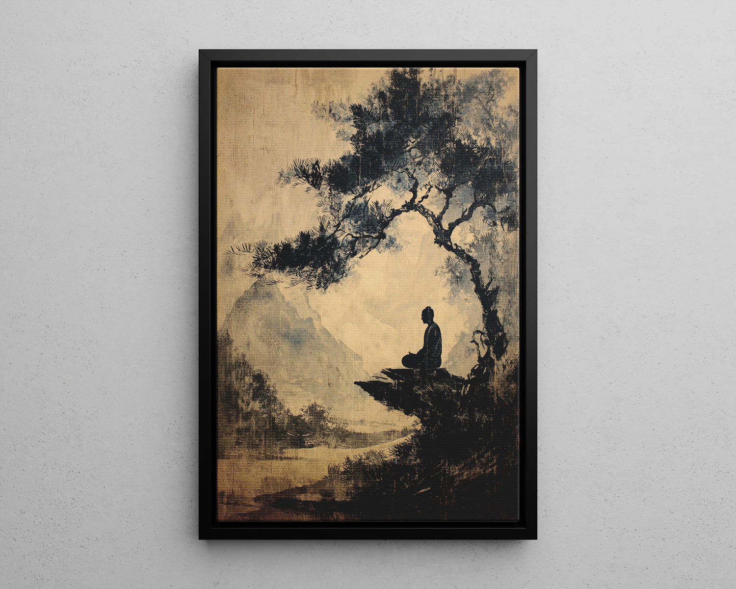 Framed Canvas - Mountain Tree Zen Silence
