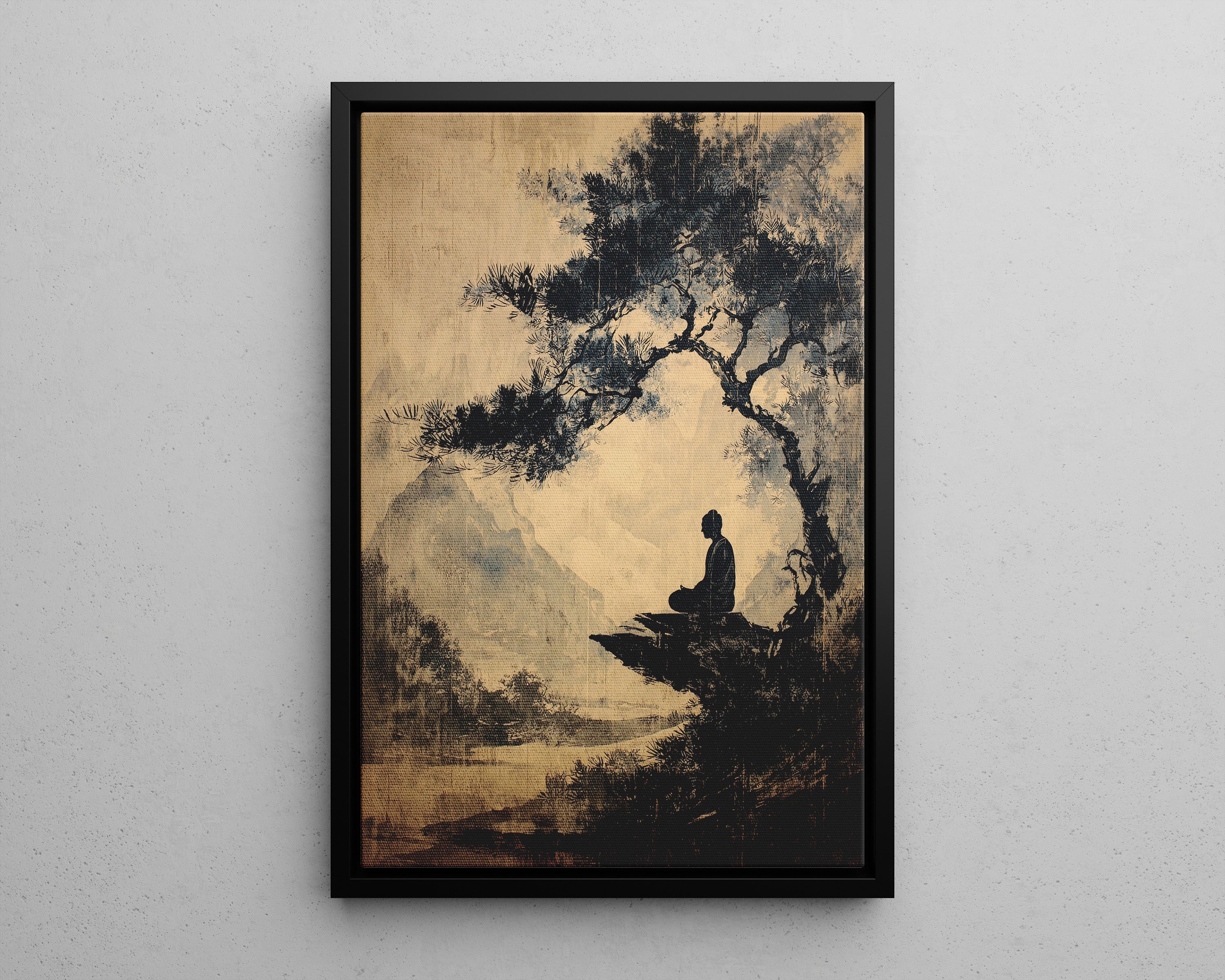 Framed Canvas - Mountain Tree Zen Silence