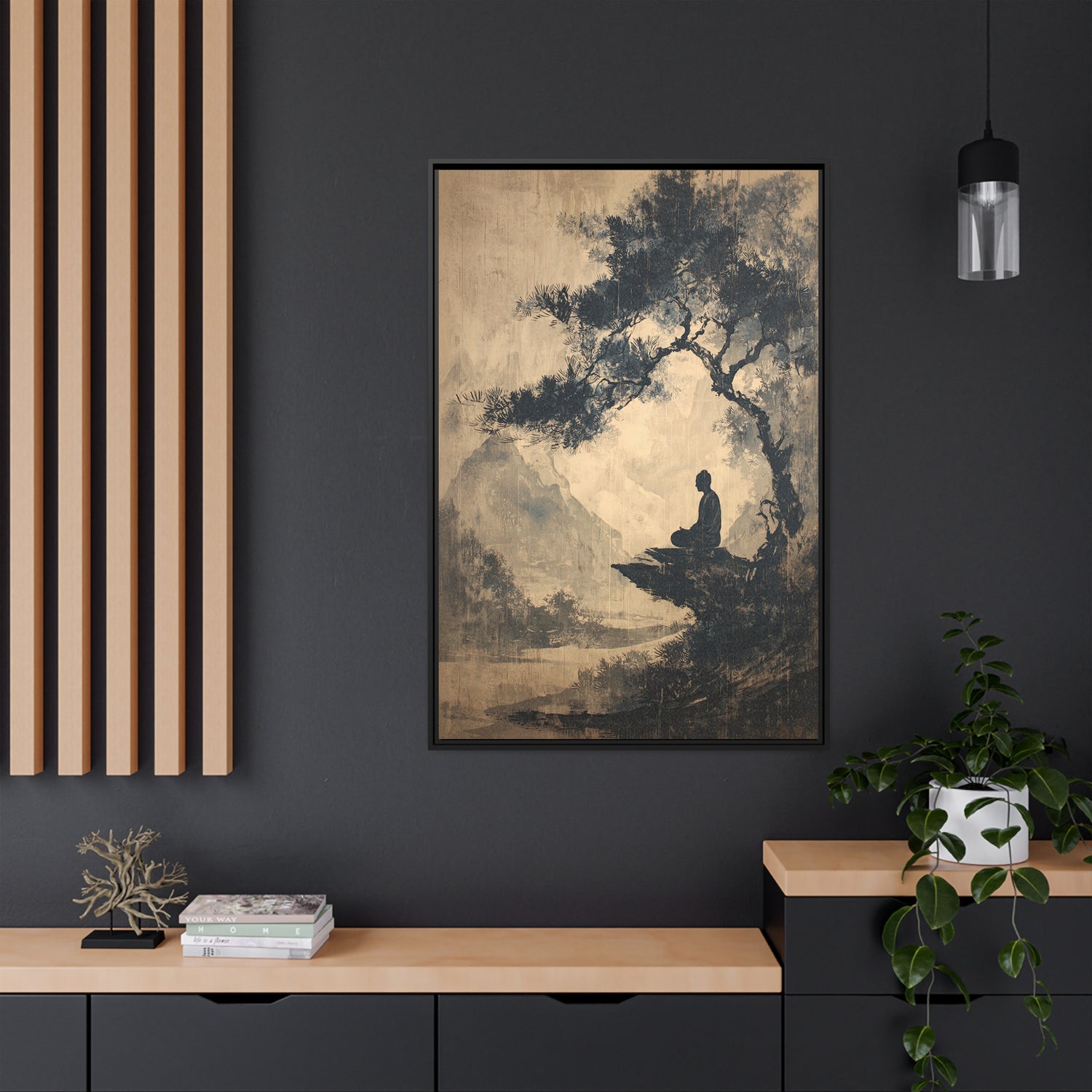 Framed Canvas - Mountain Tree Zen Silence