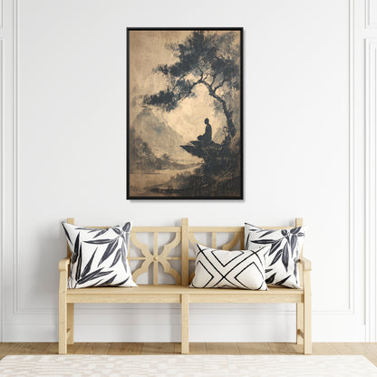 Framed Canvas - Mountain Tree Zen Silence