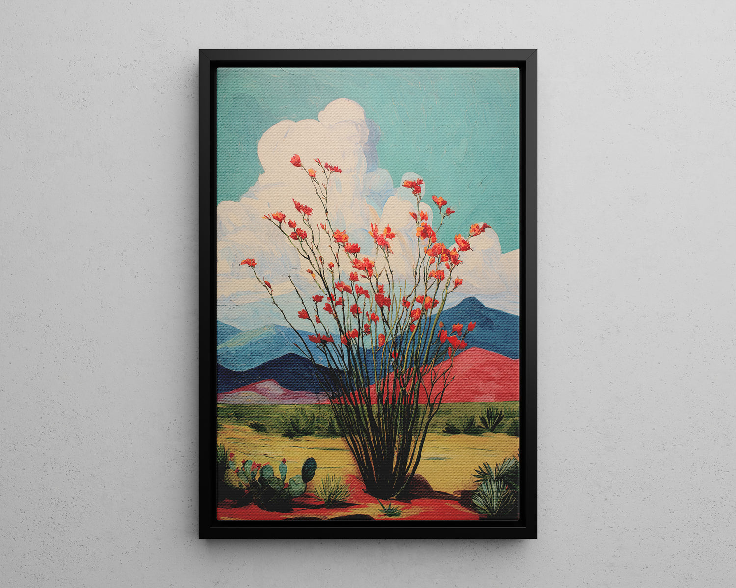 Framed Canvas - Ocotillo Cactus Desert Bloom