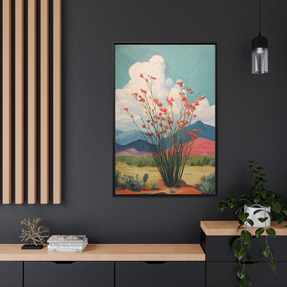 Framed Canvas - Ocotillo Cactus Desert Bloom