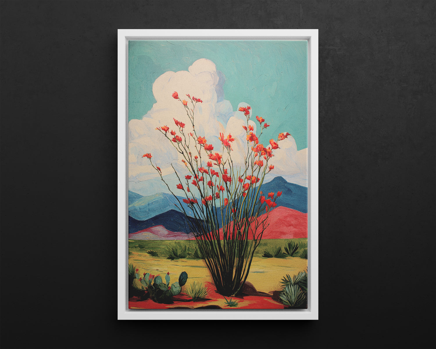 Framed Canvas - Ocotillo Cactus Desert Bloom