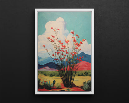 Framed Canvas - Ocotillo Cactus Desert Bloom