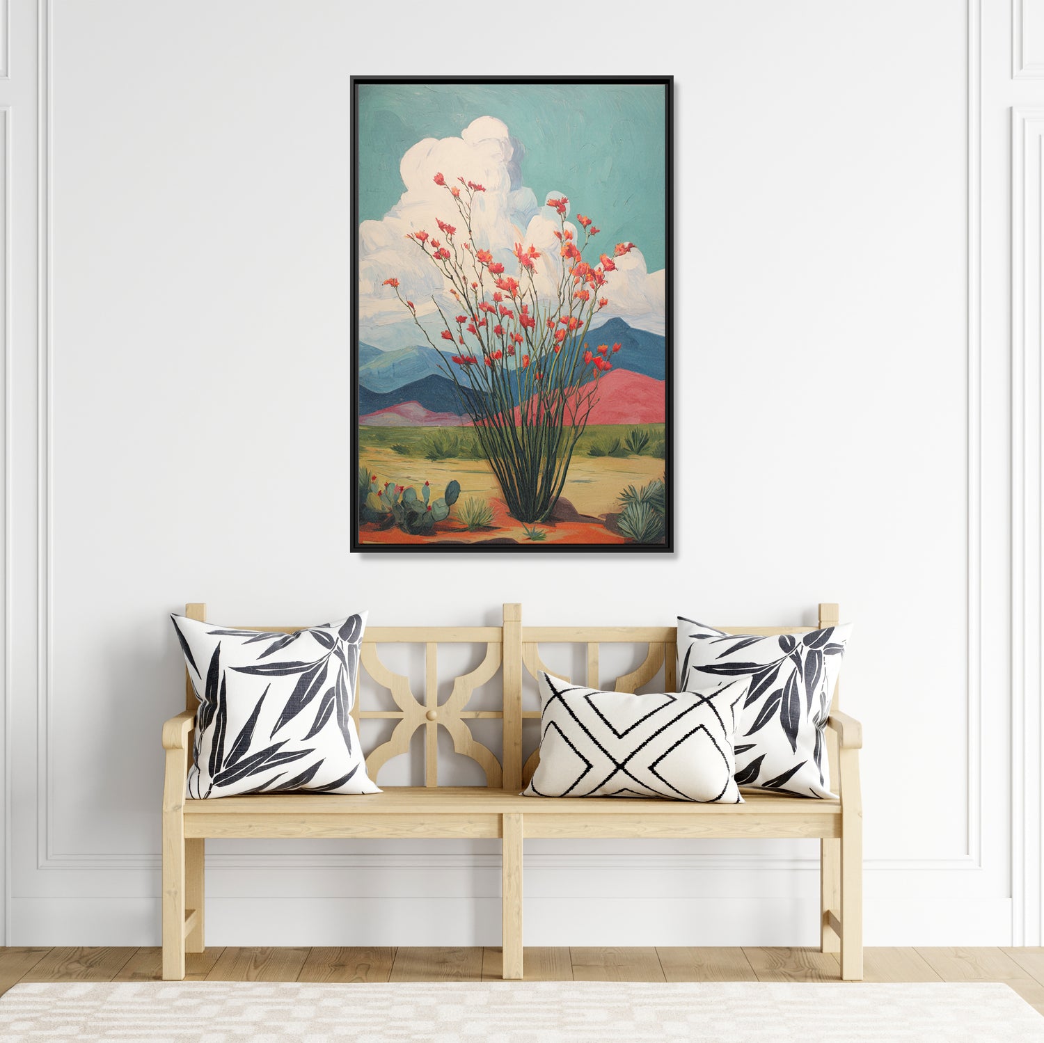 Framed Canvas - Ocotillo Cactus Desert Bloom