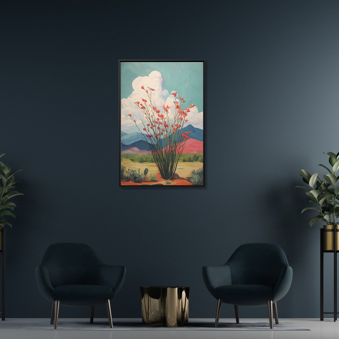 Framed Canvas - Ocotillo Cactus Desert Bloom