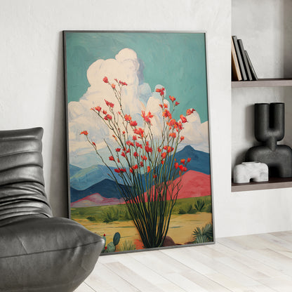 Framed Paper Print - Ocotillo Cactus Desert Bloom