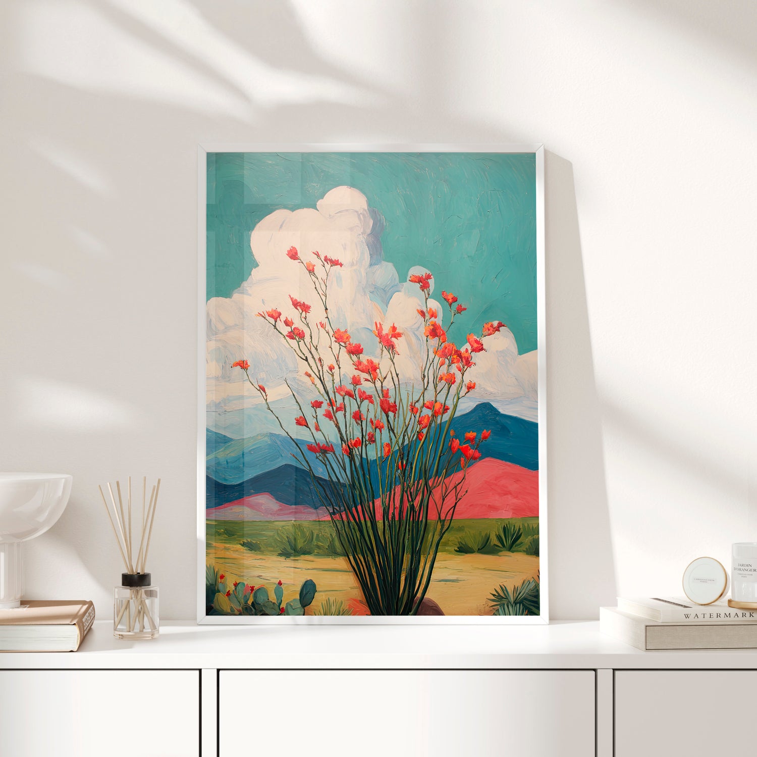Framed Paper Print - Ocotillo Cactus Desert Bloom