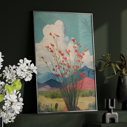 Framed Paper Print - Ocotillo Cactus Desert Bloom