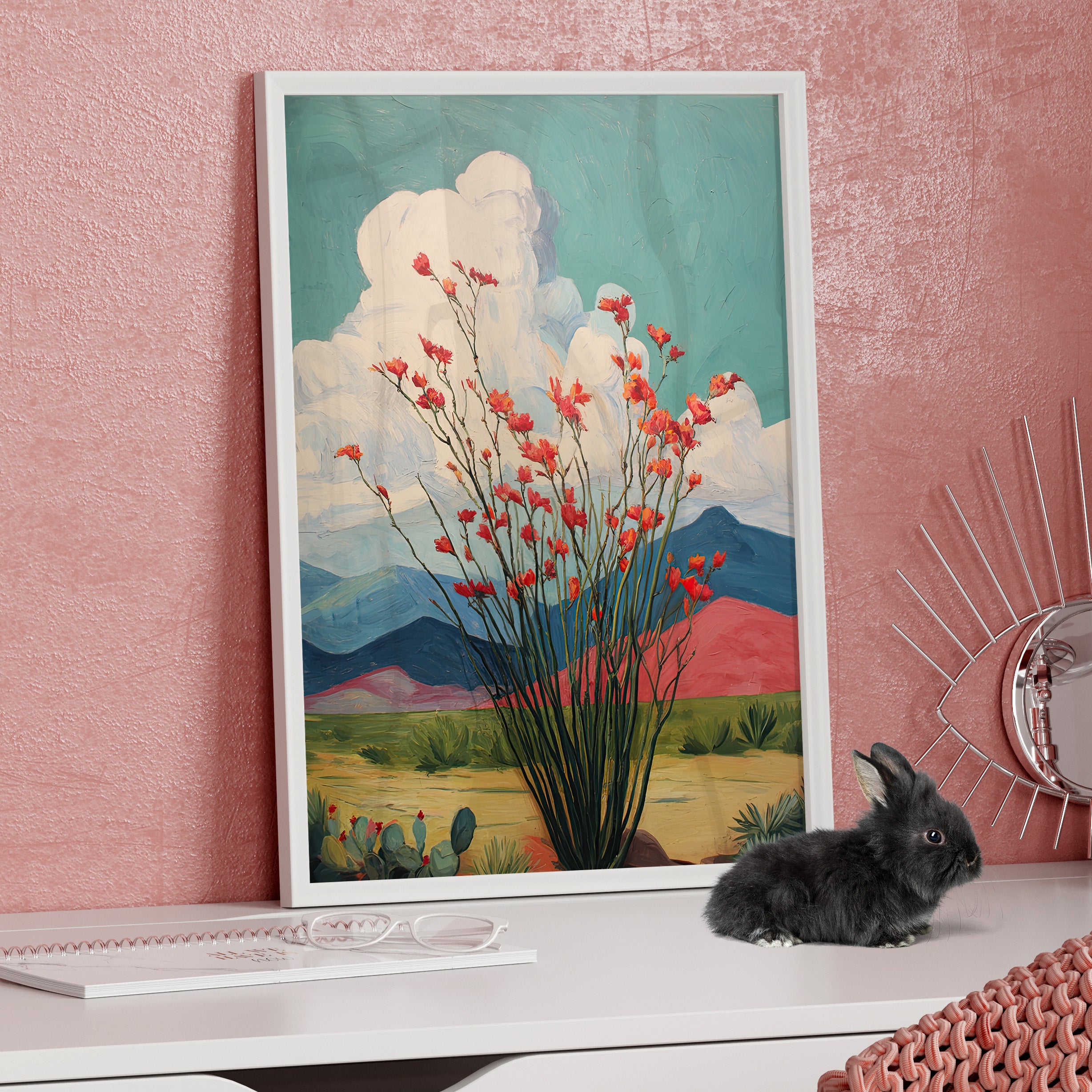 Framed Paper Print - Ocotillo Cactus Desert Bloom