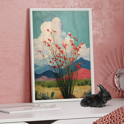 Framed Paper Print - Ocotillo Cactus Desert Bloom
