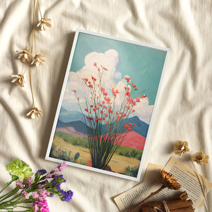 Framed Paper Print - Ocotillo Cactus Desert Bloom
