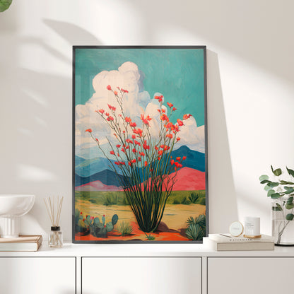 Framed Paper Print - Ocotillo Cactus Desert Bloom