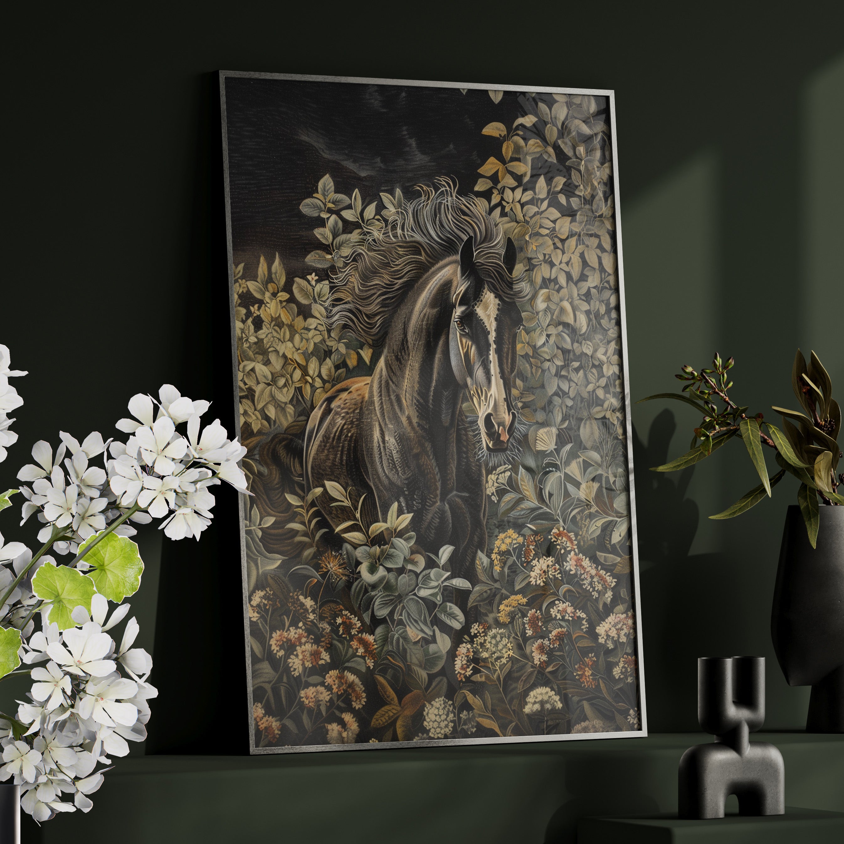 Framed Paper Print - Equine Elegance in Twilight Bloom