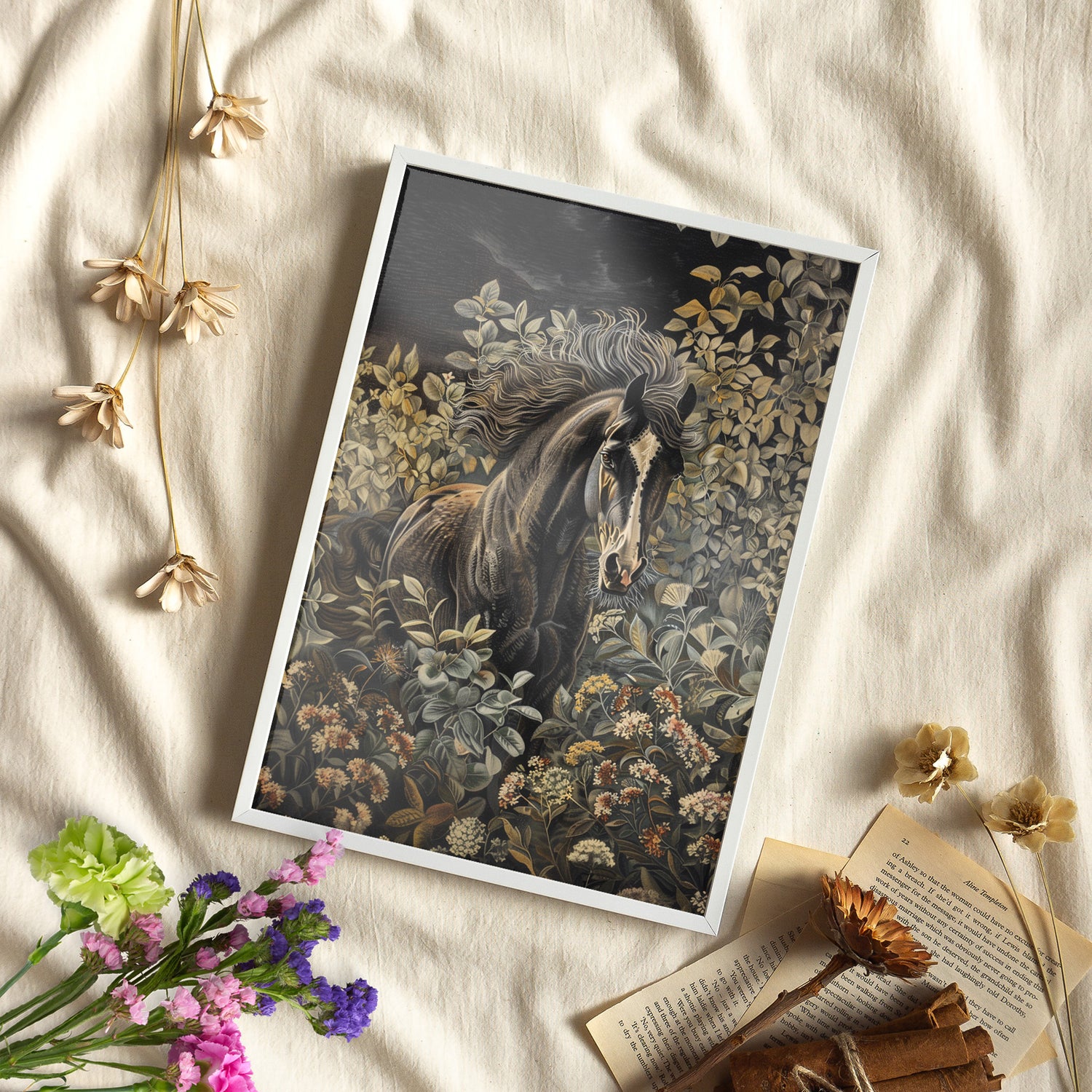 Framed Paper Print - Equine Elegance in Twilight Bloom