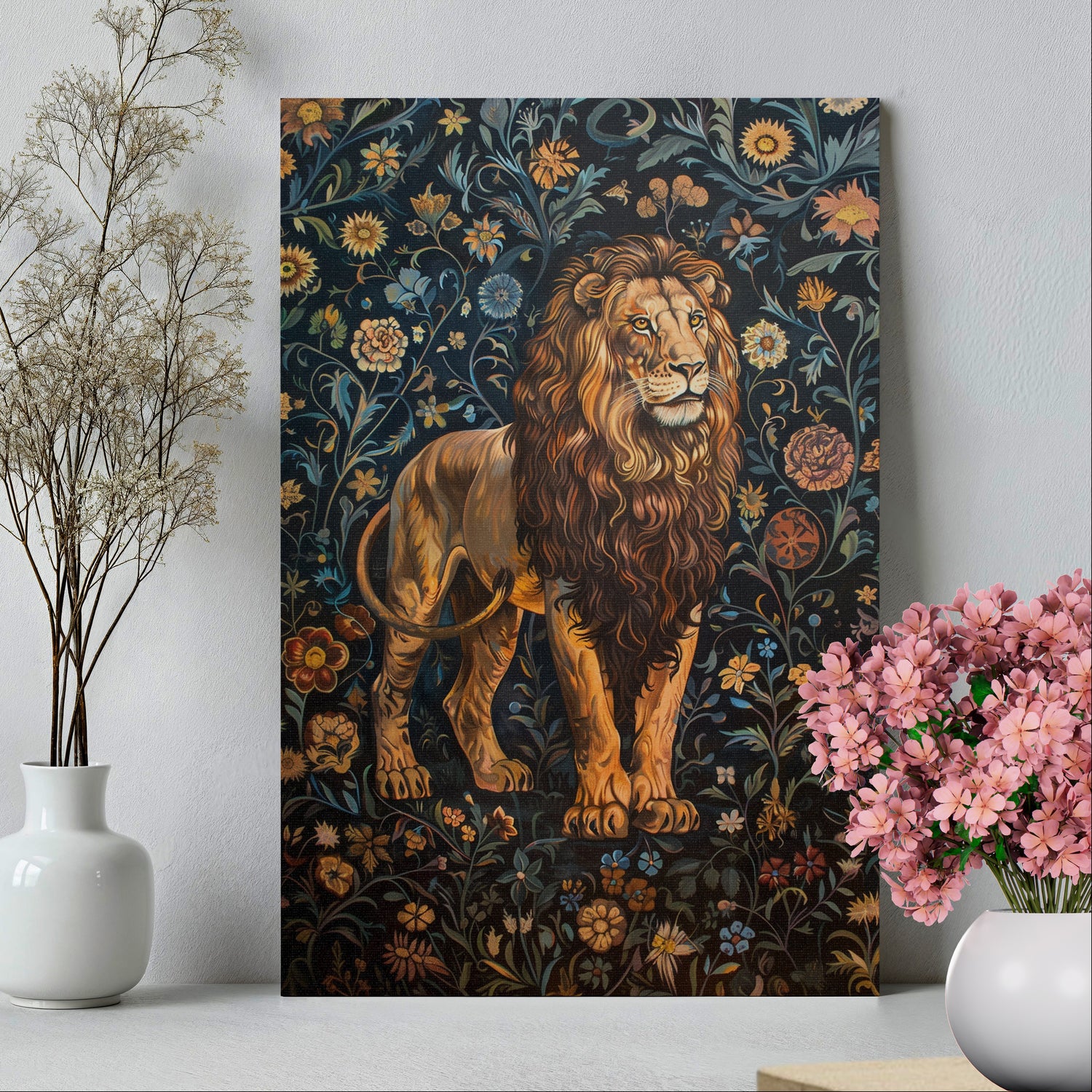 .75&quot; Matte Canvas - Majestic Floral Lion